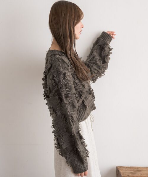 RETRO GIRL(レトロガール)の「【S/Lサイズ】フリンジPO(ニット/セーター・レディース・チャコールグレー/ダークブルー/ナチュラル・LARGE/SMALL)」の11枚目の写真