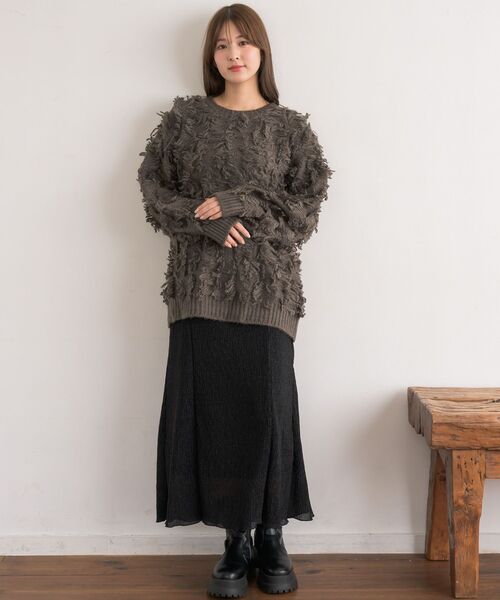 RETRO GIRL(レトロガール)の「【S/Lサイズ】フリンジPO(ニット/セーター・レディース・チャコールグレー/ダークブルー/ナチュラル・LARGE/SMALL)」の14枚目の写真