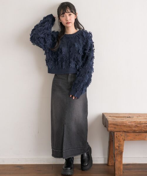 RETRO GIRL(レトロガール)の「【S/Lサイズ】フリンジPO(ニット/セーター・レディース・チャコールグレー/ダークブルー/ナチュラル・LARGE/SMALL)」の22枚目の写真