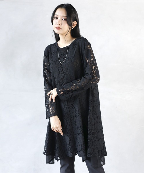 ⭐️専用☆未使用☆[598]NINEレースチュニック チュニック丈トップス レース(ブラック)（その他トップス