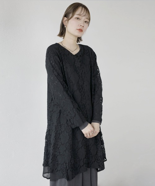 チュニック丈トップス レース(ブラック)（その他トップス）｜OTONA
