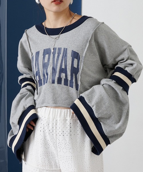 etsinta(エシンタ)の「【etsinta/エシンタ】キャンディースリーブラインスウェット(スウェット・レディース・グレー/アイボリー/ボルドー・ONE SIZE)」の4枚目の写真