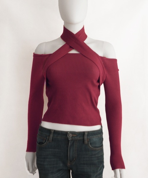 Miniministore(ミニミニストア)の「ショート丈トップス へそ出し リブニット(ニット/セーター・レディース・ホワイト/ブラック/ブルー/ワインレッド・FREE)」の20枚目の写真