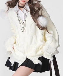 lilful（リルフル）の「ワンポイントシルバーアクセント クラッシュダブルジップ ニットカーディガントップス（ニット/セーター）」