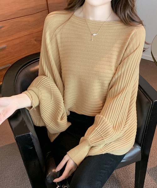 Miniministore(ミニミニストア)の「ドルマンニット リブニットトップス 秋冬(ニット/セーター・レディース・ベージュ/ホワイト/ブラック・FREE)」の3枚目の写真