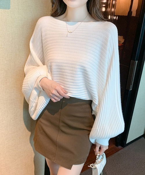 Miniministore(ミニミニストア)の「ドルマンニット リブニットトップス 秋冬(ニット/セーター・レディース・ベージュ/ホワイト/ブラック・FREE)」の1枚目の写真