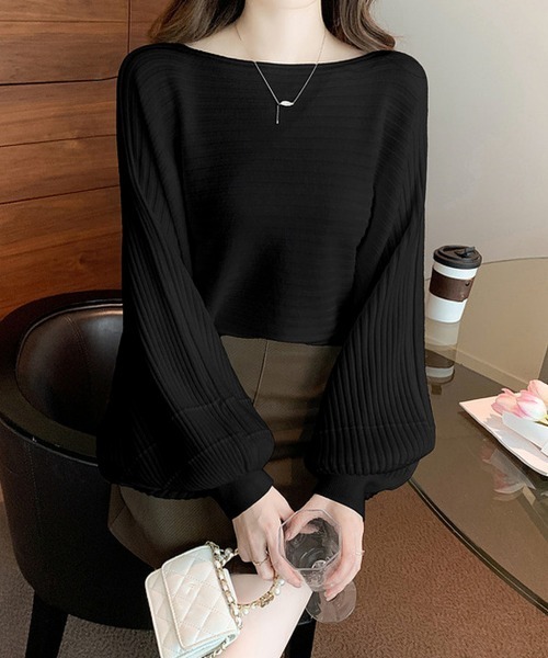 Miniministore(ミニミニストア)の「ドルマンニット リブニットトップス 秋冬(ニット/セーター・レディース・ベージュ/ホワイト/ブラック・FREE)」の2枚目の写真