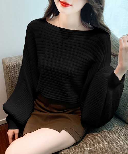 Miniministore(ミニミニストア)の「ドルマンニット リブニットトップス 秋冬(ニット/セーター・レディース・ベージュ/ホワイト/ブラック・FREE)」の4枚目の写真