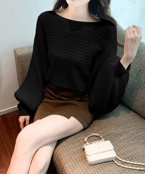 Miniministore(ミニミニストア)の「ドルマンニット リブニットトップス 秋冬(ニット/セーター・レディース・ベージュ/ホワイト/ブラック・FREE)」の6枚目の写真