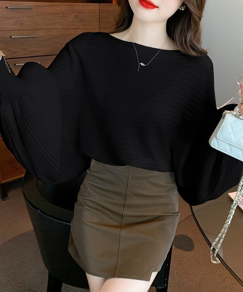 Miniministore(ミニミニストア)の「ドルマンニット リブニットトップス 秋冬(ニット/セーター・レディース・ベージュ/ホワイト/ブラック・FREE)」の7枚目の写真