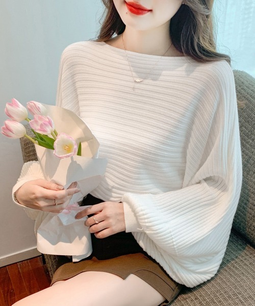 Miniministore(ミニミニストア)の「ドルマンニット リブニットトップス 秋冬(ニット/セーター・レディース・ベージュ/ホワイト/ブラック・FREE)」の8枚目の写真