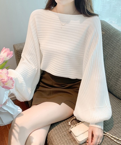Miniministore(ミニミニストア)の「ドルマンニット リブニットトップス 秋冬(ニット/セーター・レディース・ベージュ/ホワイト/ブラック・FREE)」の9枚目の写真
