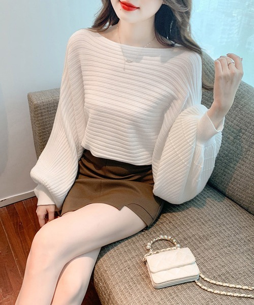 Miniministore(ミニミニストア)の「ドルマンニット リブニットトップス 秋冬(ニット/セーター・レディース・ベージュ/ホワイト/ブラック・FREE)」の10枚目の写真