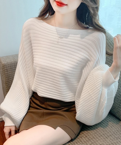 Miniministore(ミニミニストア)の「ドルマンニット リブニットトップス 秋冬(ニット/セーター・レディース・ベージュ/ホワイト/ブラック・FREE)」の12枚目の写真