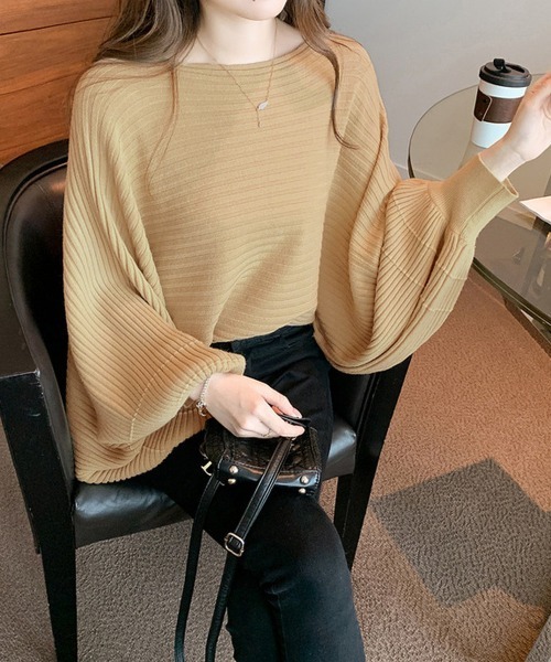 Miniministore(ミニミニストア)の「ドルマンニット リブニットトップス 秋冬(ニット/セーター・レディース・ベージュ/ホワイト/ブラック・FREE)」の14枚目の写真