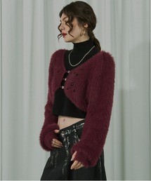 Ezick | Stuffed shaggy ビジューニットカーディガン(カーディガン/ボレロ)