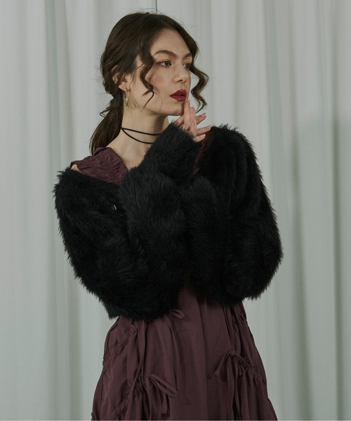 Ezick（エジック）の「Stuffed shaggy ビジューニットカーディガン（カーディガン/ボレロ・レディース・グレー系その他/ブラック/ボルドー・FREE）」の6枚目の写真