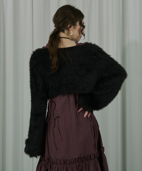 Ezick（エジック）の「Stuffed shaggy ビジューニットカーディガン（カーディガン/ボレロ・レディース・グレー系その他/ブラック/ボルドー・FREE）」の5枚目の写真