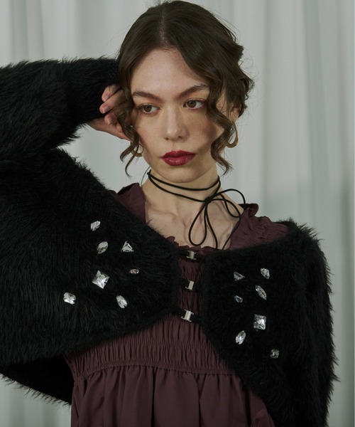 Ezick（エジック）の「Stuffed shaggy ビジューニットカーディガン（カーディガン/ボレロ・レディース・グレー系その他/ブラック/ボルドー・FREE）」の7枚目の写真