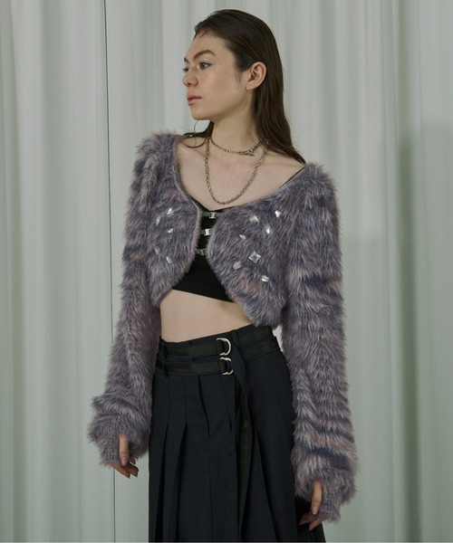 Ezick（エジック）の「Stuffed shaggy ビジューニットカーディガン（カーディガン/ボレロ・レディース・グレー系その他/ブラック/ボルドー・FREE）」の13枚目の写真