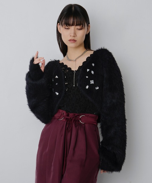 Ezick（エジック）の「Stuffed shaggy ビジューニットカーディガン（カーディガン/ボレロ・レディース・グレー系その他/ブラック/ボルドー・FREE）」の11枚目の写真