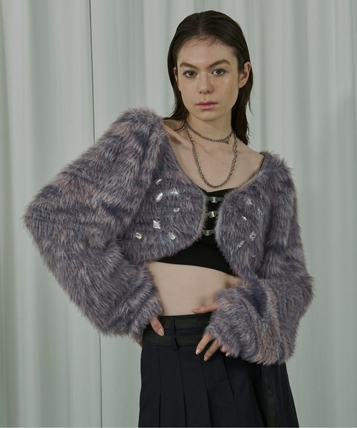 Ezick（エジック）の「Stuffed shaggy ビジューニットカーディガン（カーディガン/ボレロ・レディース・グレー系その他/ブラック/ボルドー・FREE）」の21枚目の写真