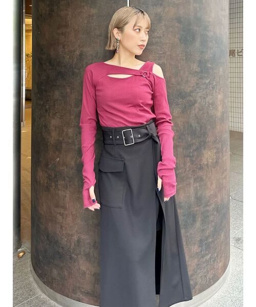 MURUA（ムルーア）の「ワイドベルトラップスカート（スカート・レディース・ブラック・1/2）」の10枚目の写真