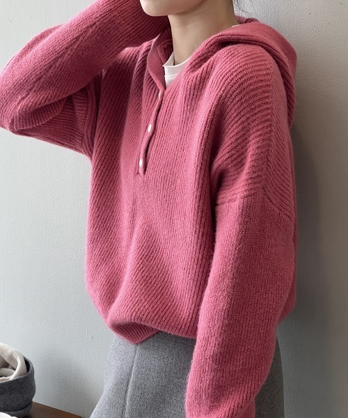 セール】フード付きニットプルオーバー（ニット/セーター