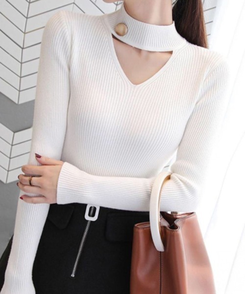 Miniministore（ミニミニストア）の「チョーカー風ニット 着やせ トップス（ニット/セーター・レディース・ベージュ/イエロー/モカ/ホワイト/ブラウン/ブラック・FREE）」の19枚目の写真