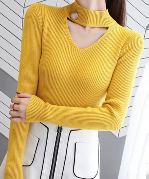Miniministore（ミニミニストア）の「チョーカー風ニット 着やせ トップス（ニット/セーター・レディース・ベージュ/イエロー/モカ/ホワイト/ブラウン/ブラック・FREE）」の7枚目の写真