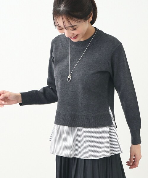 【セール】【E‐QUALITY】異素材ドッキングプルオーバー（Tシャツ/カットソー）｜Reflect（リフレクト）