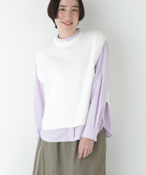 human woman（ヒューマンウーマン）の「◆【ウォッシャブル】綿ポリリブ見えクルーベスト（ベスト・レディース・ネイビー/ホワイト/グレー・MEDIUM）」の7枚目の写真