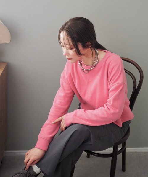 LAULEN（ローレン）の「crew neck drop shoulder sweat /クルーネック ドロップショルダー スウェット プルオーバー（スウェット・レディース・グレー/ネイビー/ピンク/グリーン・FREE）」の4枚目の写真