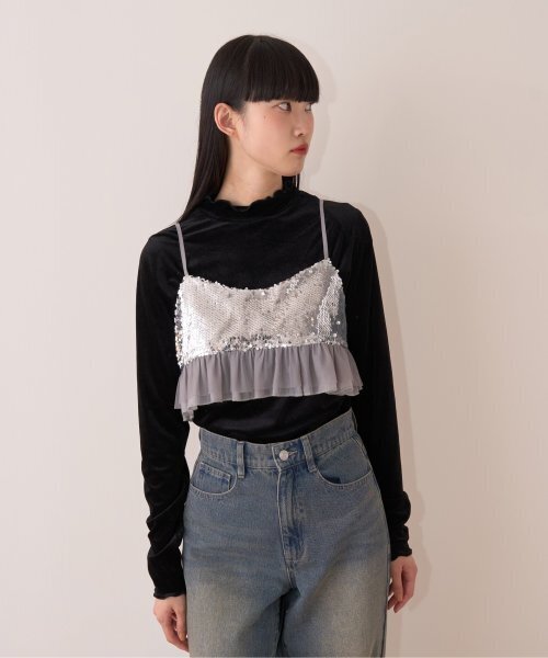 Mi-je(ミジェ)の「シアーベロアトップス【韓国ファッション】(Tシャツ/カットソー・レディース・ブラック/アイボリー/ネイビー/ピンク・M/S)」の2枚目の写真