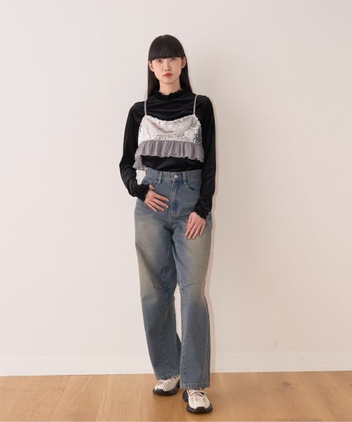 Mi-je(ミジェ)の「シアーベロアトップス【韓国ファッション】(Tシャツ/カットソー・レディース・ブラック/アイボリー/ネイビー/ピンク・M/S)」の9枚目の写真