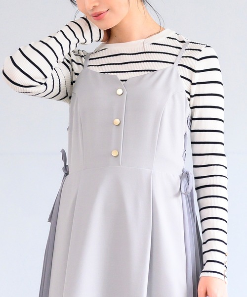 MISCH MASCH（ミッシュマッシュ）の「ハート釦リブニット（ニット/セーター・レディース・ホワイト/ライトグレー/ブルー/ホワイト×ブラック/ブラック・ﾌﾘ-）」の3枚目の写真