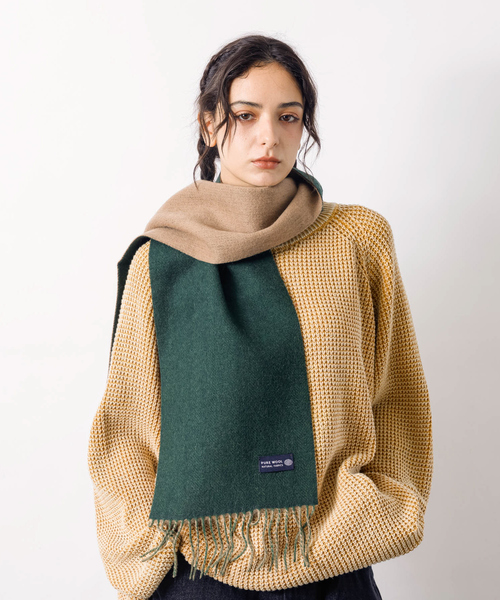 リバーシブルヘリンボーンマフラー/バイカラー/ウール100％（マフラー