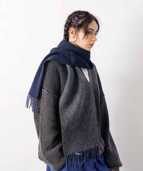 リバーシブルヘリンボーンマフラー/バイカラー/ウール100％（マフラー）｜MYSELF ABAHOUSE（マイセルフアバハウス）