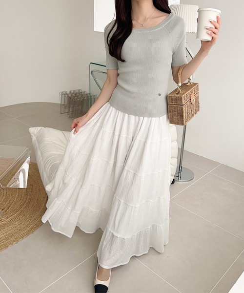 mily bilet（ミウィビレット）の「【mily bilet】大人可愛い抜け感！袖開きボタンサマーニット(半袖)（Tシャツ/カットソー・レディース・ブラック/アイボリー/ホワイト×ブラック/ライトグレー・LARGE/MEDIUM/SMALL/X-LARGE）」の19枚目の写真