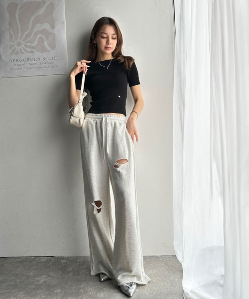 mily bilet（ミウィビレット）の「【mily bilet】大人可愛い抜け感！袖開きボタンサマーニット(半袖)（Tシャツ/カットソー・レディース・ブラック/アイボリー/ホワイト×ブラック/ライトグレー・LARGE/MEDIUM/SMALL/X-LARGE）」の22枚目の写真