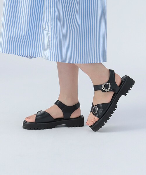 BEAMS HEART(ビームスハート)の「ダブルバックル 厚底ソール サンダル(22.5~24.5cm)(サンダル・レディース・ブラック/オリーブ・MEDIUM/LARGE/SMALL)」の1枚目の写真