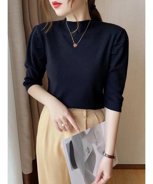 Coo+i(クーイ)の「5分袖パワーショルダーニット(ニット/セーター・レディース・ブラック/ブルー/パープル/オレンジ/ホワイト/ブラウン・FREE)」の8枚目の写真