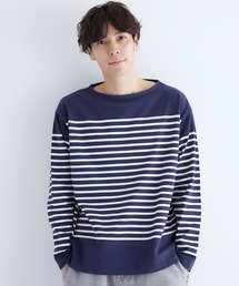 ヘビーウェイトパネルボーダーボートネックロングTシャツ