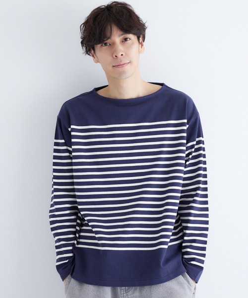 coca（coca）（コカ）の「ヘビーウェイトパネルボーダーボートネックロングTシャツ（Tシャツ/カットソー・メンズ・ネイビー/アイボリー・XL/L/M）」の2枚目の写真