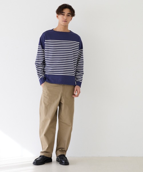 coca（coca）（コカ）の「ヘビーウェイトパネルボーダーボートネックロングTシャツ（Tシャツ/カットソー・メンズ・ネイビー/アイボリー・XL/L/M）」の3枚目の写真