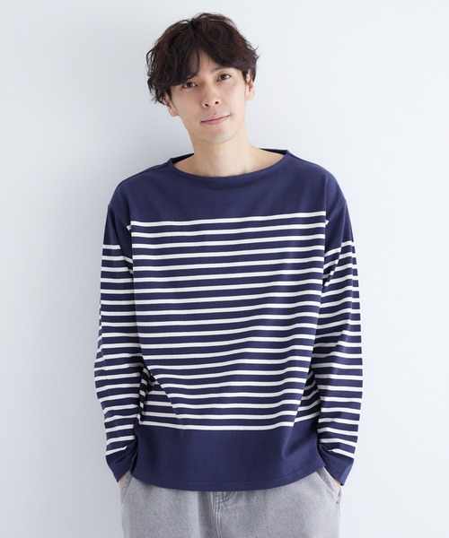 coca（coca）（コカ）の「ヘビーウェイトパネルボーダーボートネックロングTシャツ（Tシャツ/カットソー・メンズ・ネイビー/アイボリー・XL/L/M）」の6枚目の写真