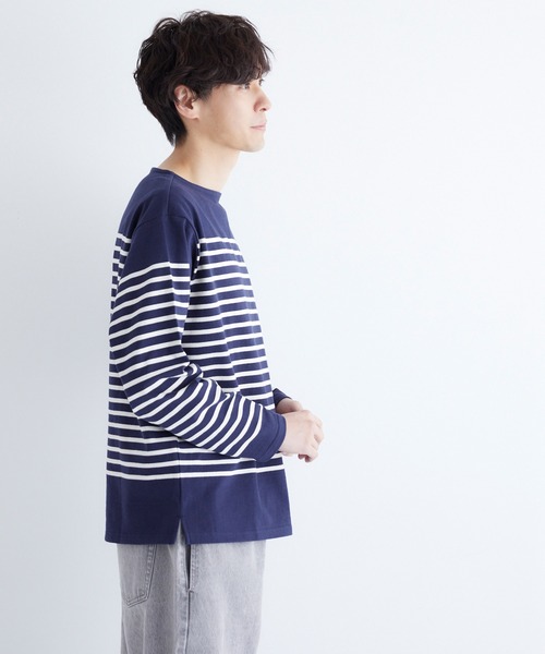 coca（coca）（コカ）の「ヘビーウェイトパネルボーダーボートネックロングTシャツ（Tシャツ/カットソー・メンズ・ネイビー/アイボリー・XL/L/M）」の7枚目の写真
