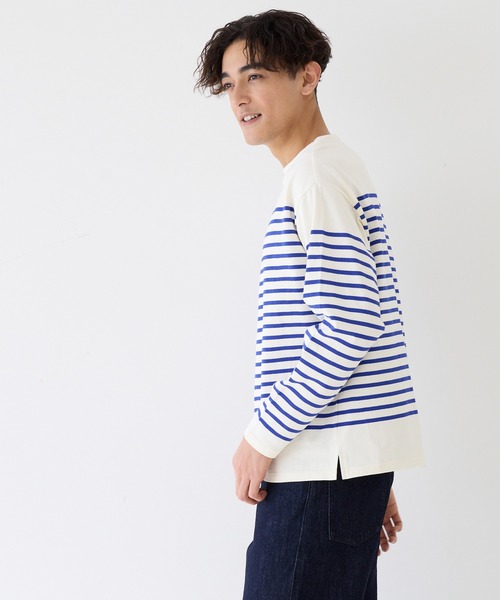 coca（coca）（コカ）の「ヘビーウェイトパネルボーダーボートネックロングTシャツ（Tシャツ/カットソー・メンズ・ネイビー/アイボリー・XL/L/M）」の9枚目の写真