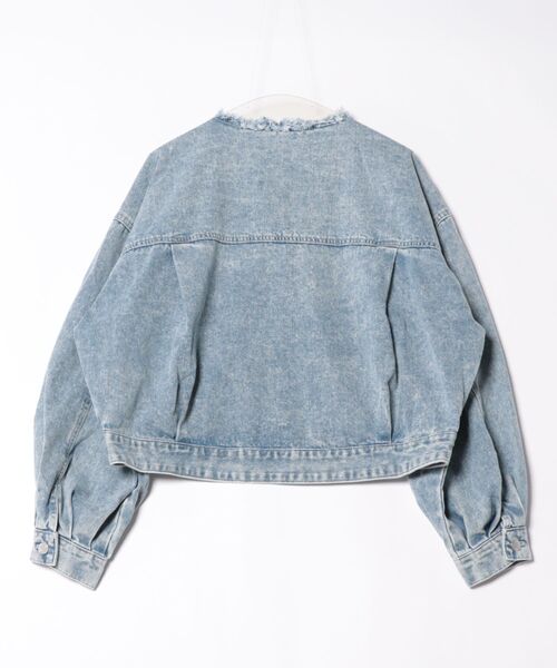 Social GIRL（ソーシャルガール）の「ボリューム袖 ショート丈 カットオフ ノーカラーデニムジャケット Gジャン（デニムジャケット・レディース・ブラック/ライトブルー/ブルー・M/L）」の7枚目の写真