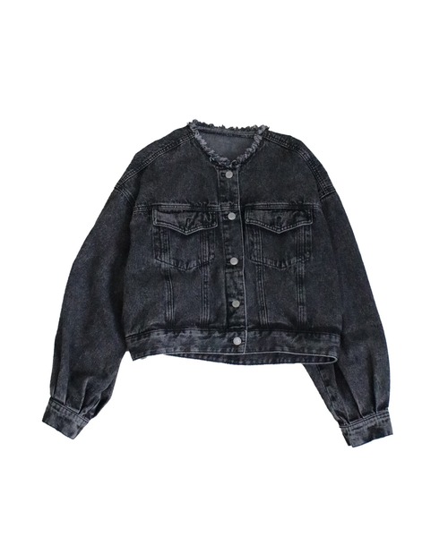 Social GIRL（ソーシャルガール）の「ボリューム袖 ショート丈 カットオフ ノーカラーデニムジャケット Gジャン（デニムジャケット・レディース・ブラック/ライトブルー/ブルー・M/L）」の4枚目の写真